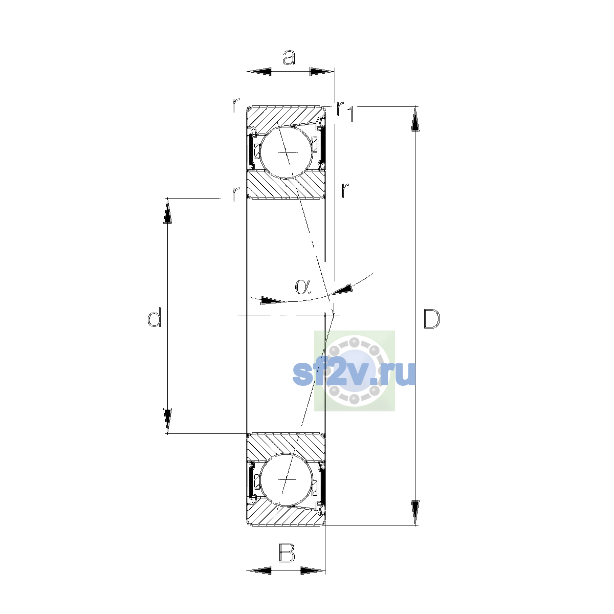 Схема подшипника B7003-C-2RSD-T-P4S-UL