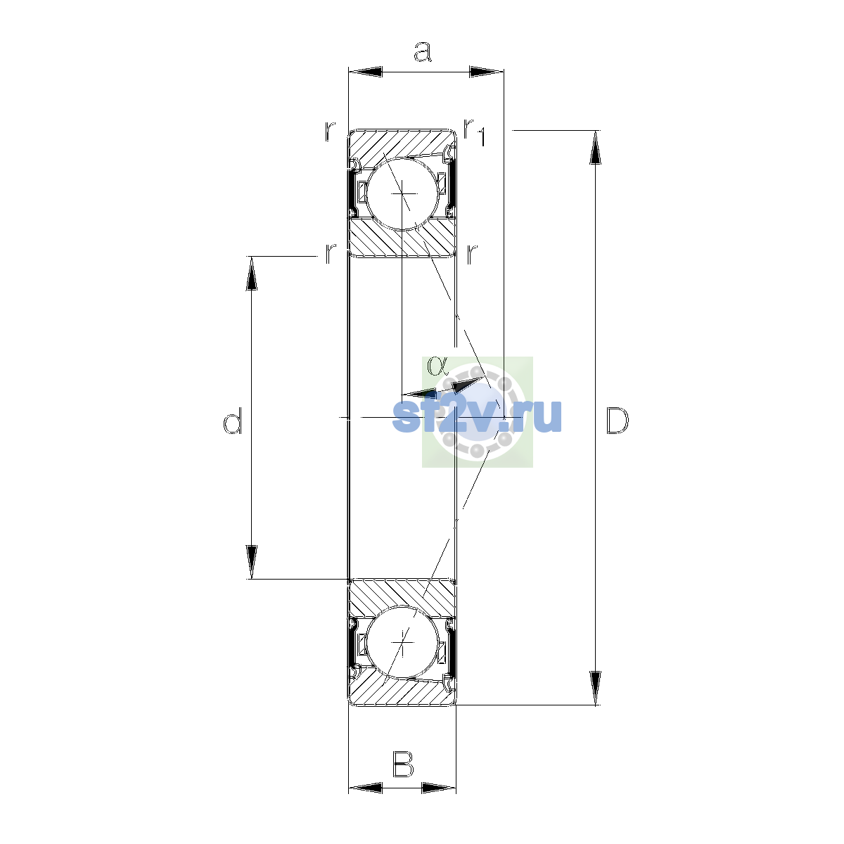Схема подшипника B7003-E-2RSD-T-P4S-UL