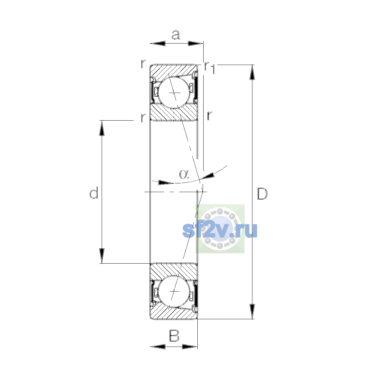 Схема подшипника B7004-C-2RSD-T-P4S-UL