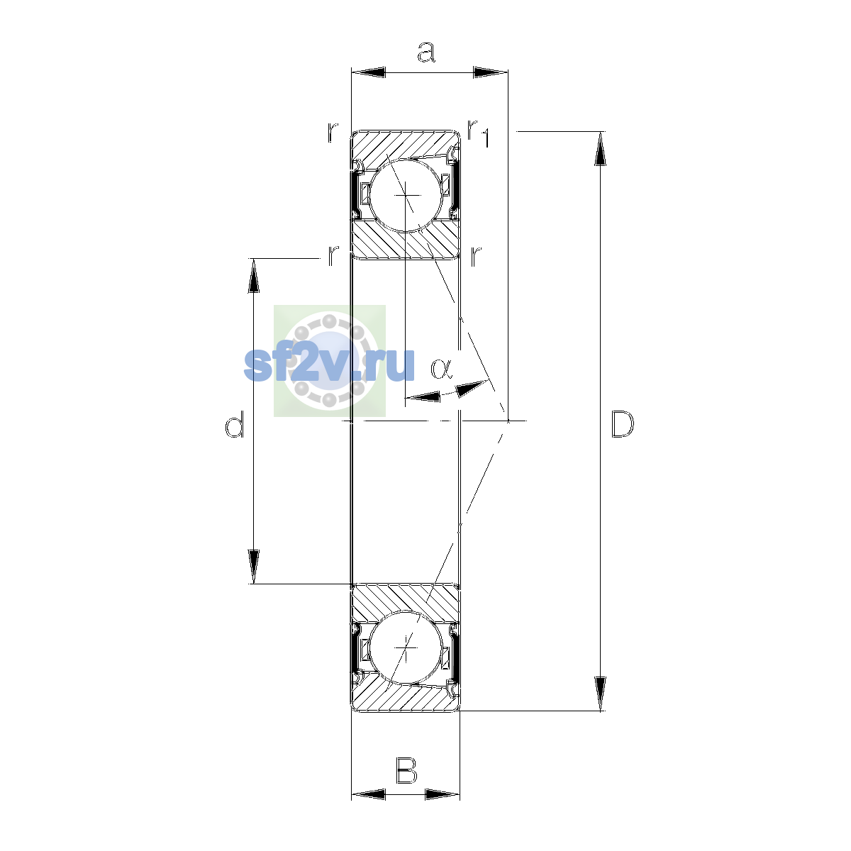 Схема подшипника B7004-E-2RSD-T-P4S-UL