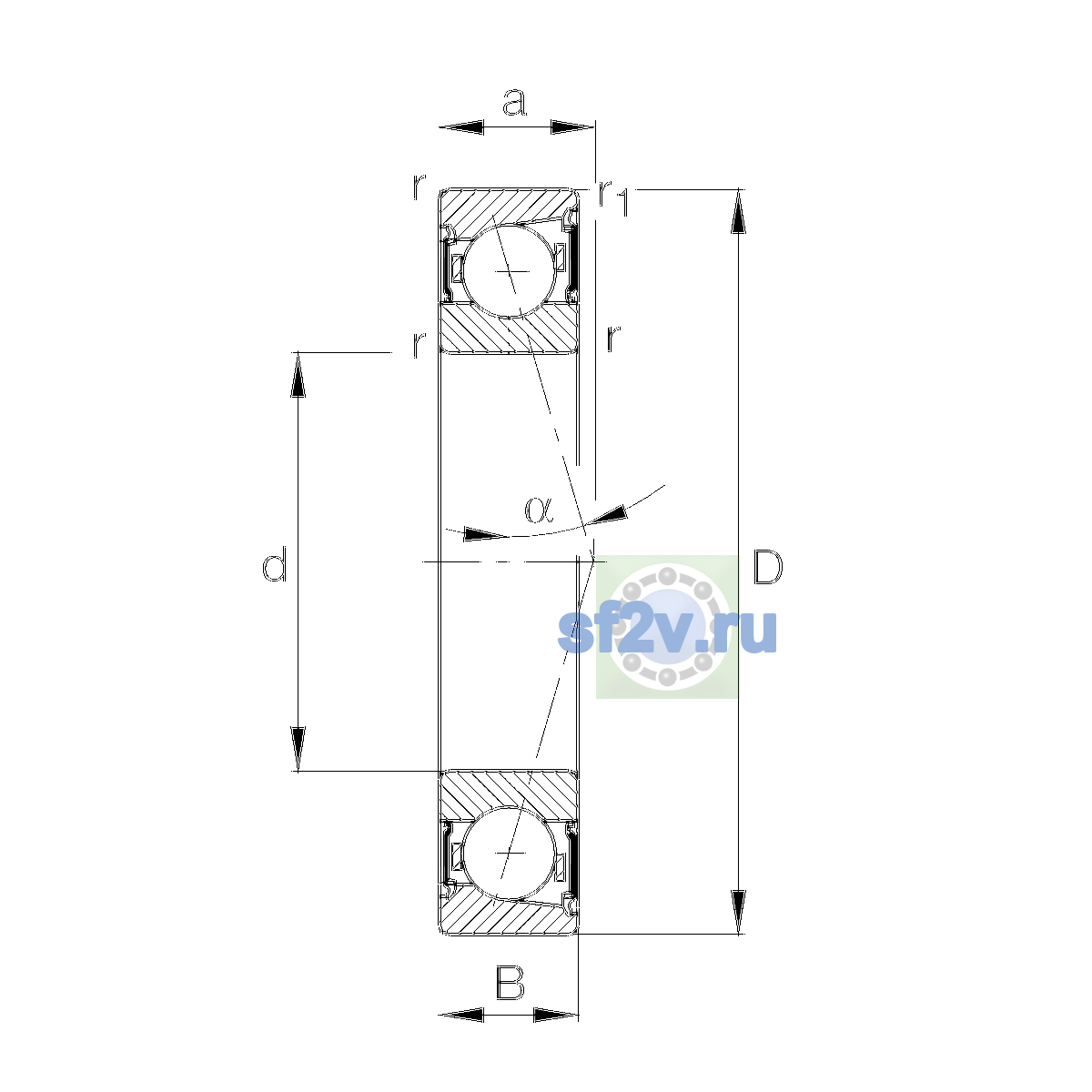 Схема подшипника B7005-C-2RSD-T-P4S-UL