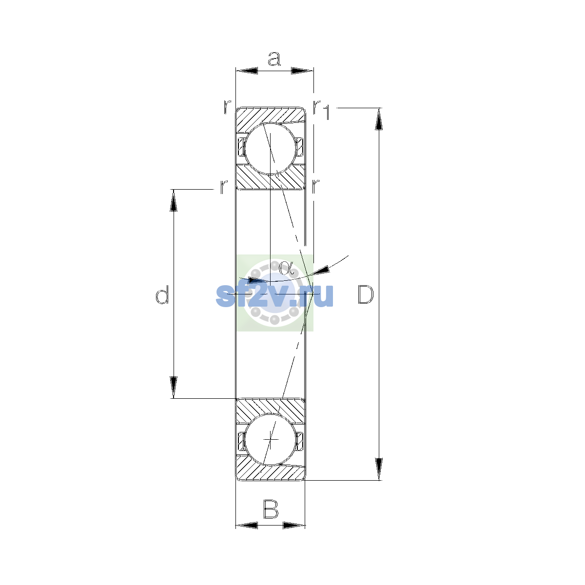 Схема подшипника B7005-C-T-P4S-UL