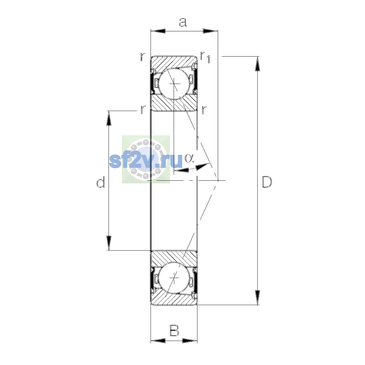 Схема подшипника B7005-E-2RSD-T-P4S-UL