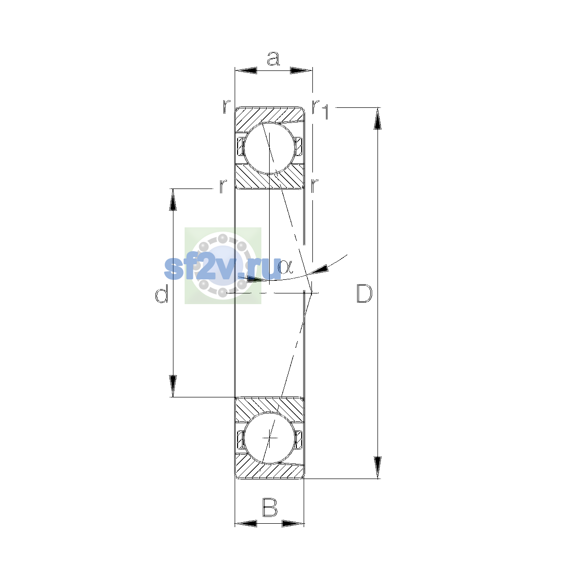 Схема подшипника B7005-E-T-P4S-UL