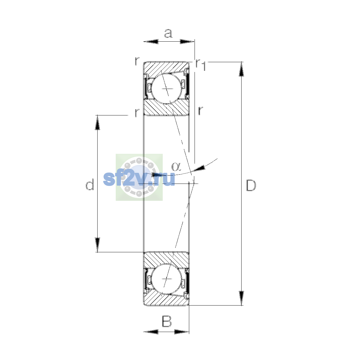 Схема подшипника B7006-C-2RSD-T-P4S-UL