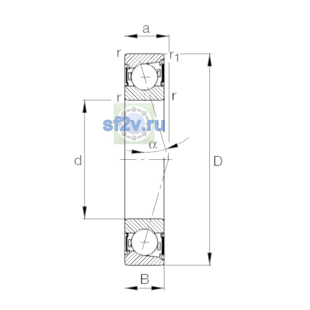 Схема подшипника B7007-C-2RSD-T-P4S-UL