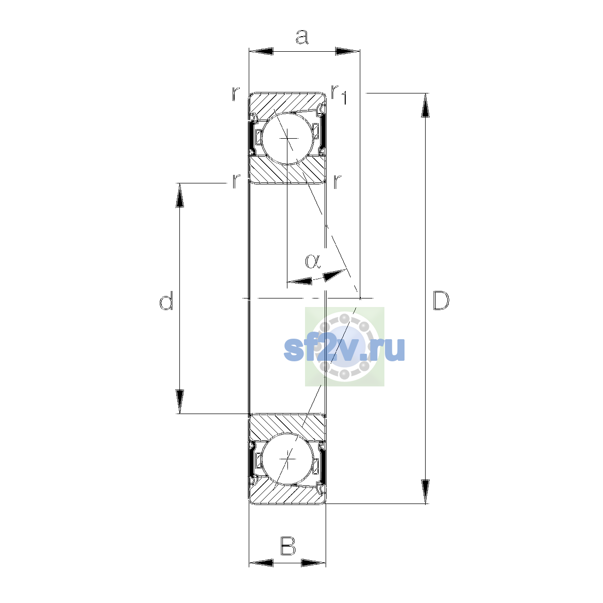 Схема подшипника B7007-E-2RSD-T-P4S-UL