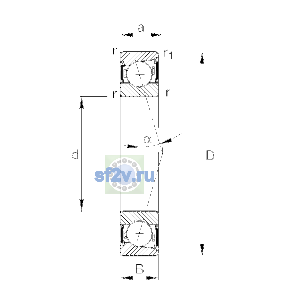 Схема подшипника B7008-C-2RSD-T-P4S-UL