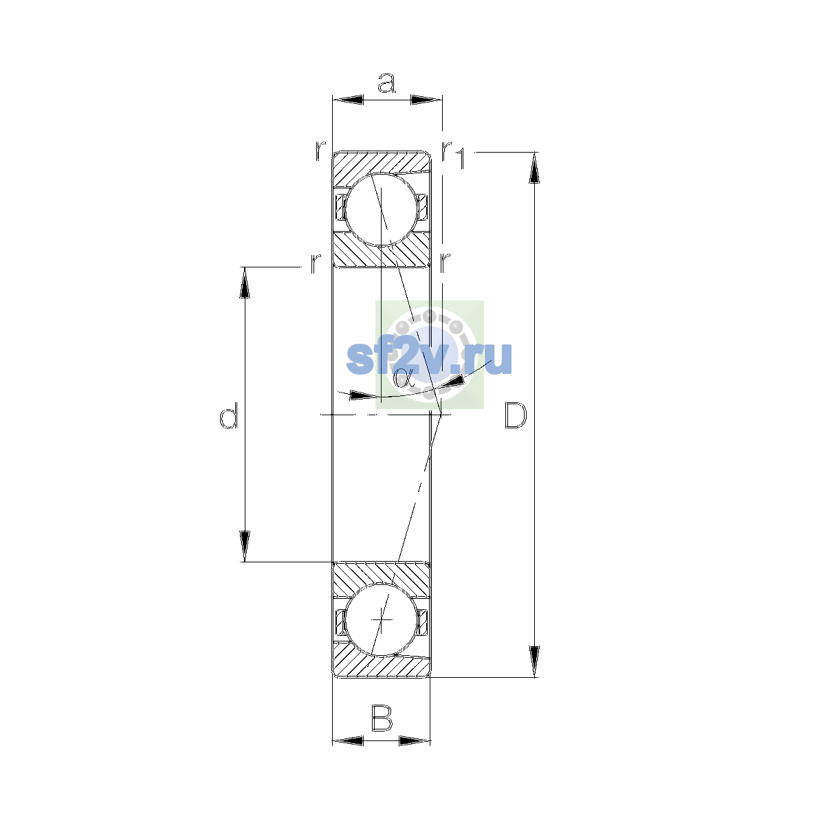 Схема подшипника B7008-C-T-P4S-UL