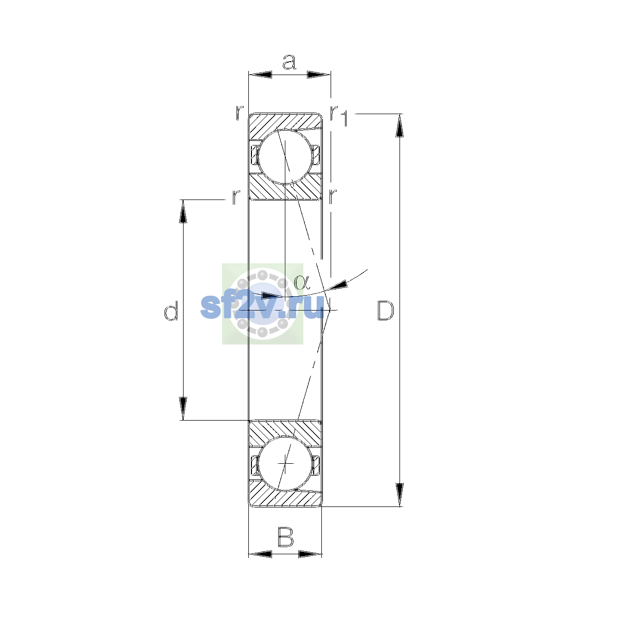 Схема подшипника B7008-E-T-P4S-UL