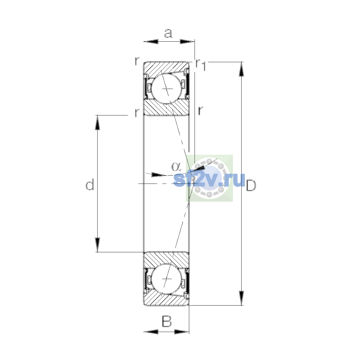 Схема подшипника B7009-C-2RSD-T-P4S-UL