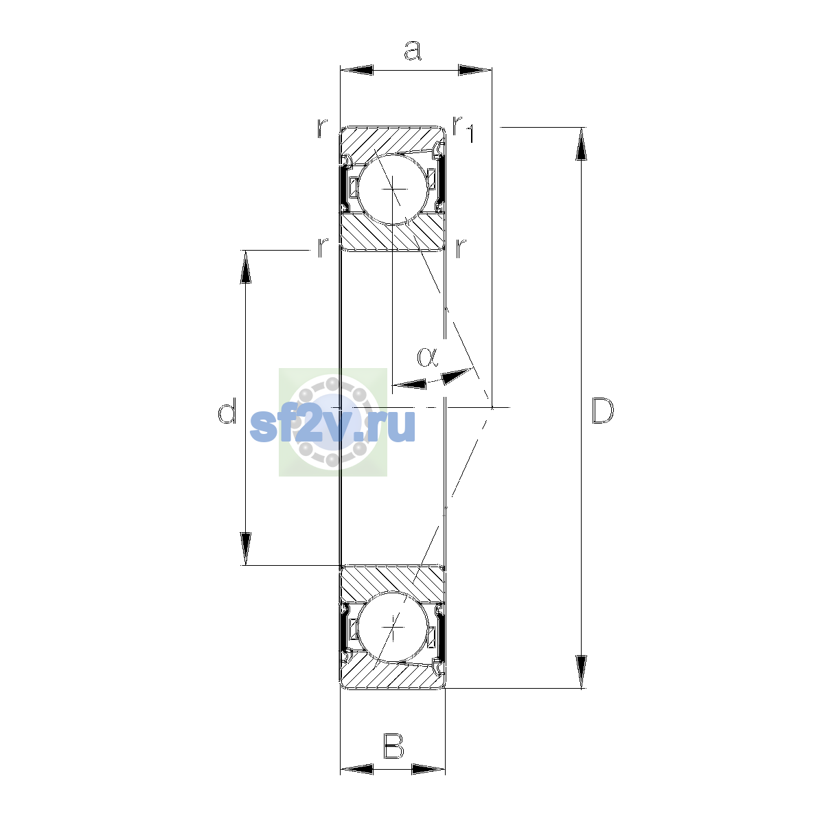 Схема подшипника B7009-E-2RSD-T-P4S-UL