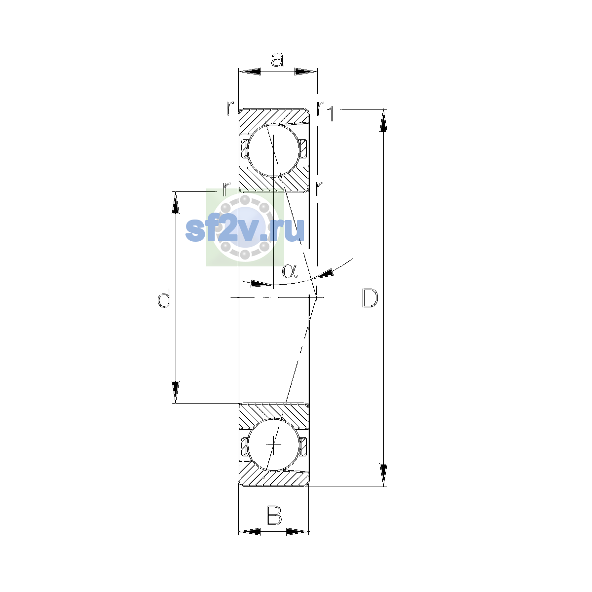 Схема подшипника B7010-C-T-P4S-UL
