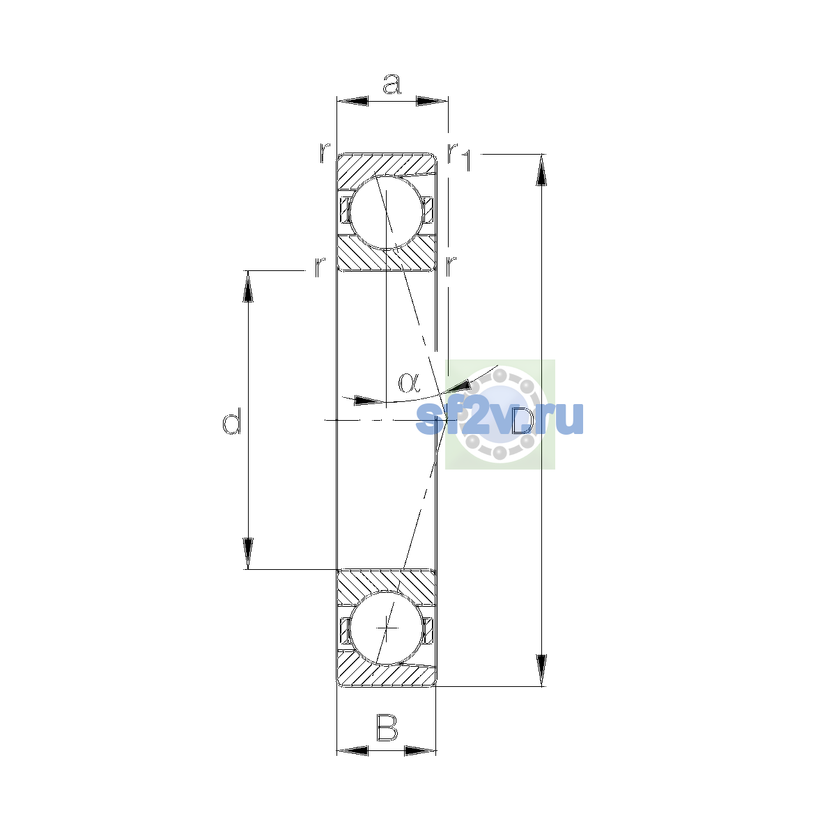 Схема подшипника B7010-E-T-P4S-UL