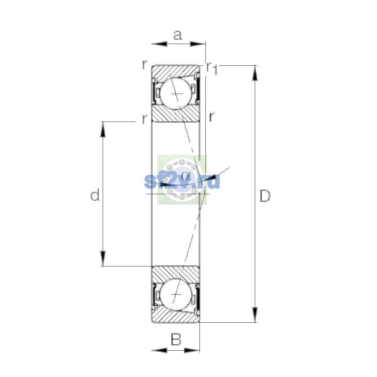 Схема подшипника B7012-C-2RSD-T-P4S-UL