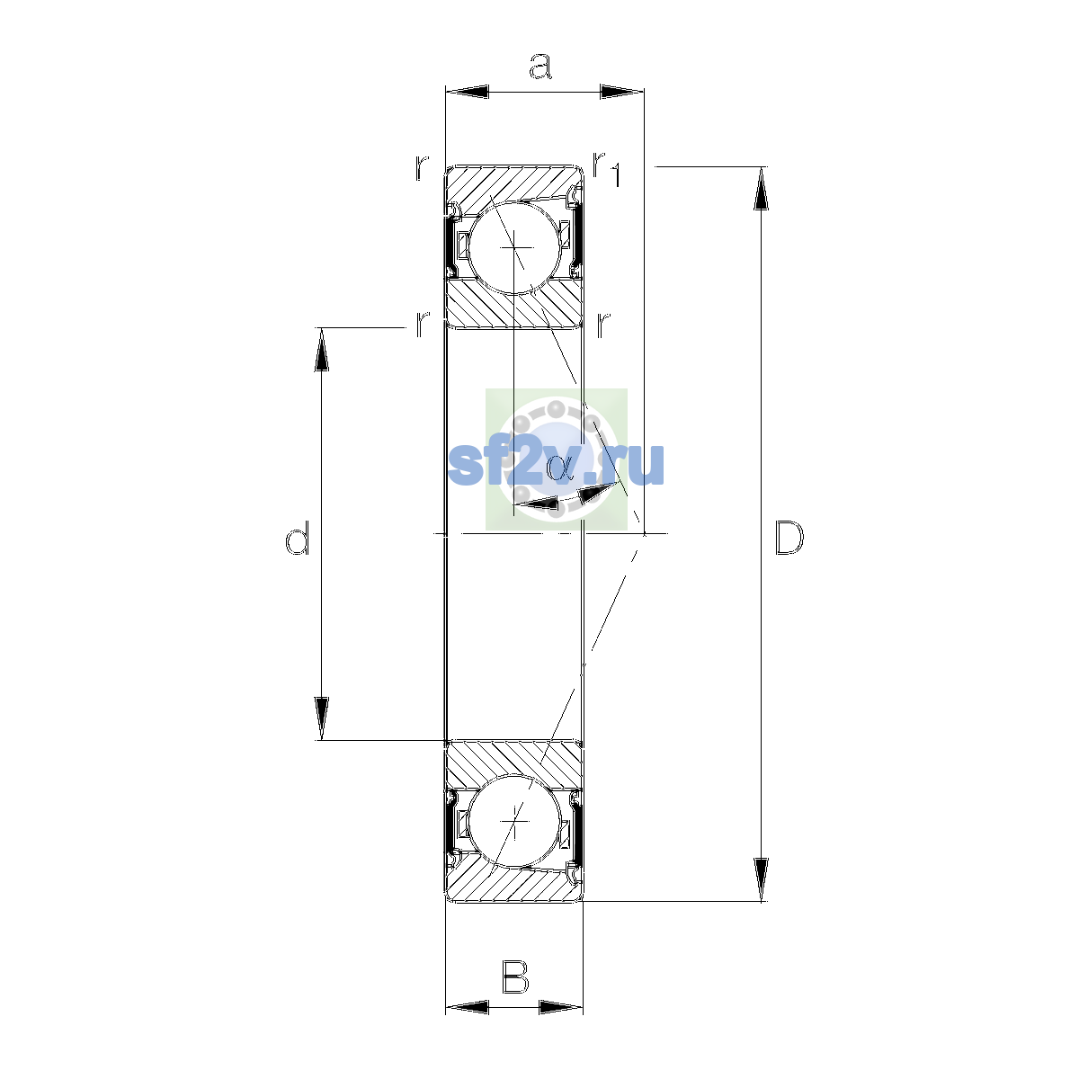 Схема подшипника B7012-E-2RSD-T-P4S-UL