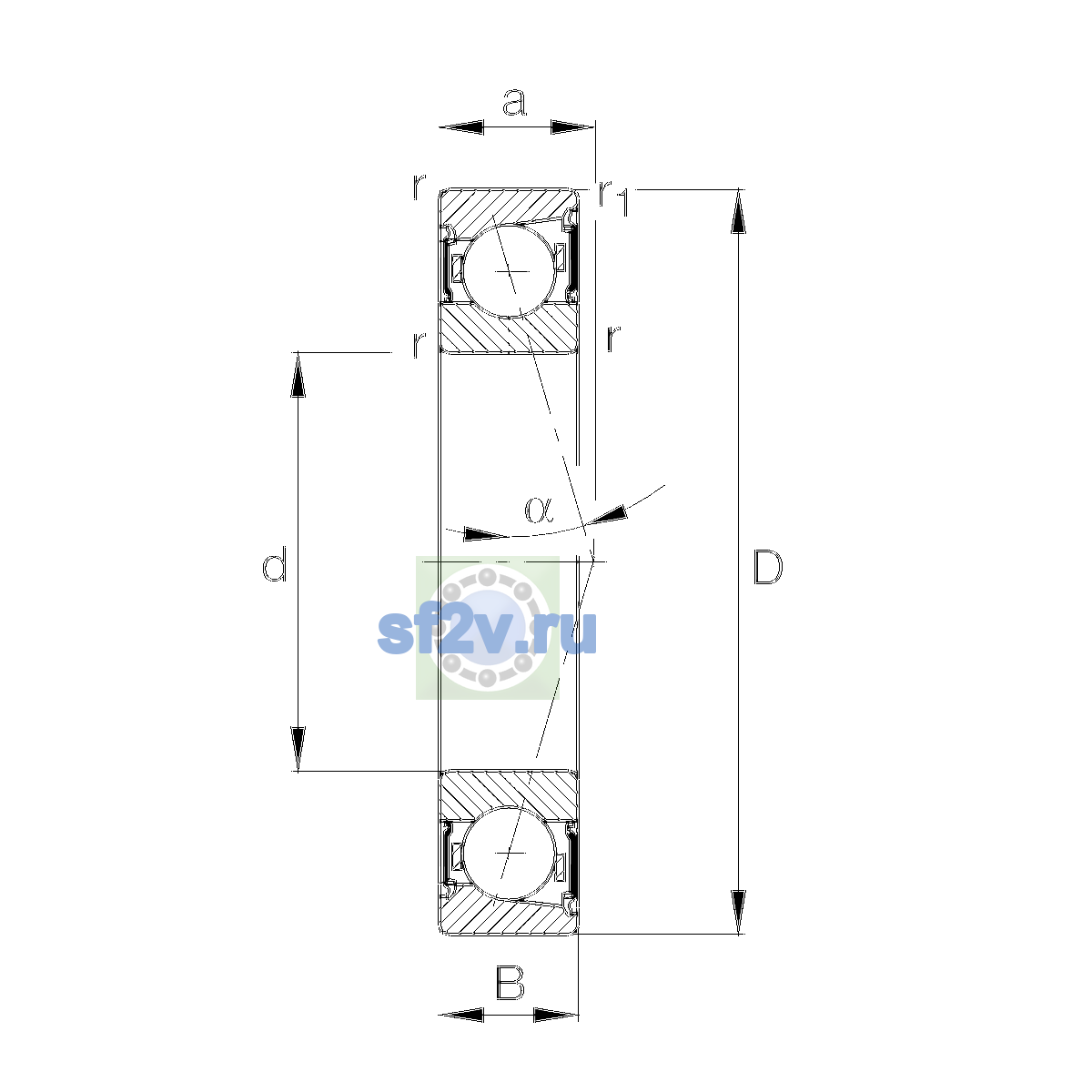 Схема подшипника B7014-C-2RSD-T-P4S-UL