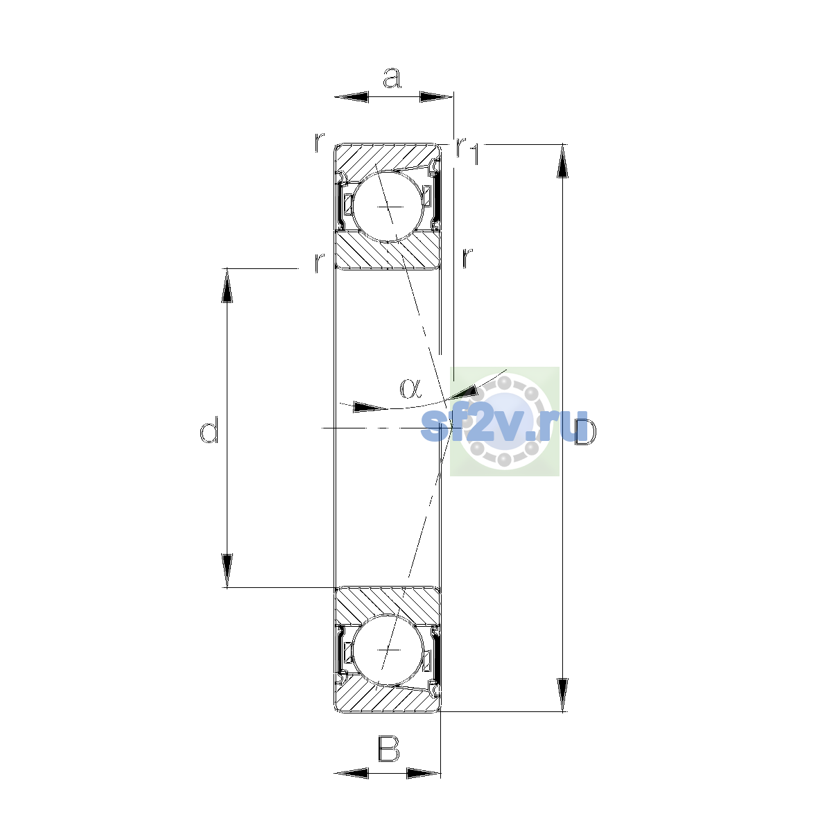 Схема подшипника B7015-C-2RSD-T-P4S-UL