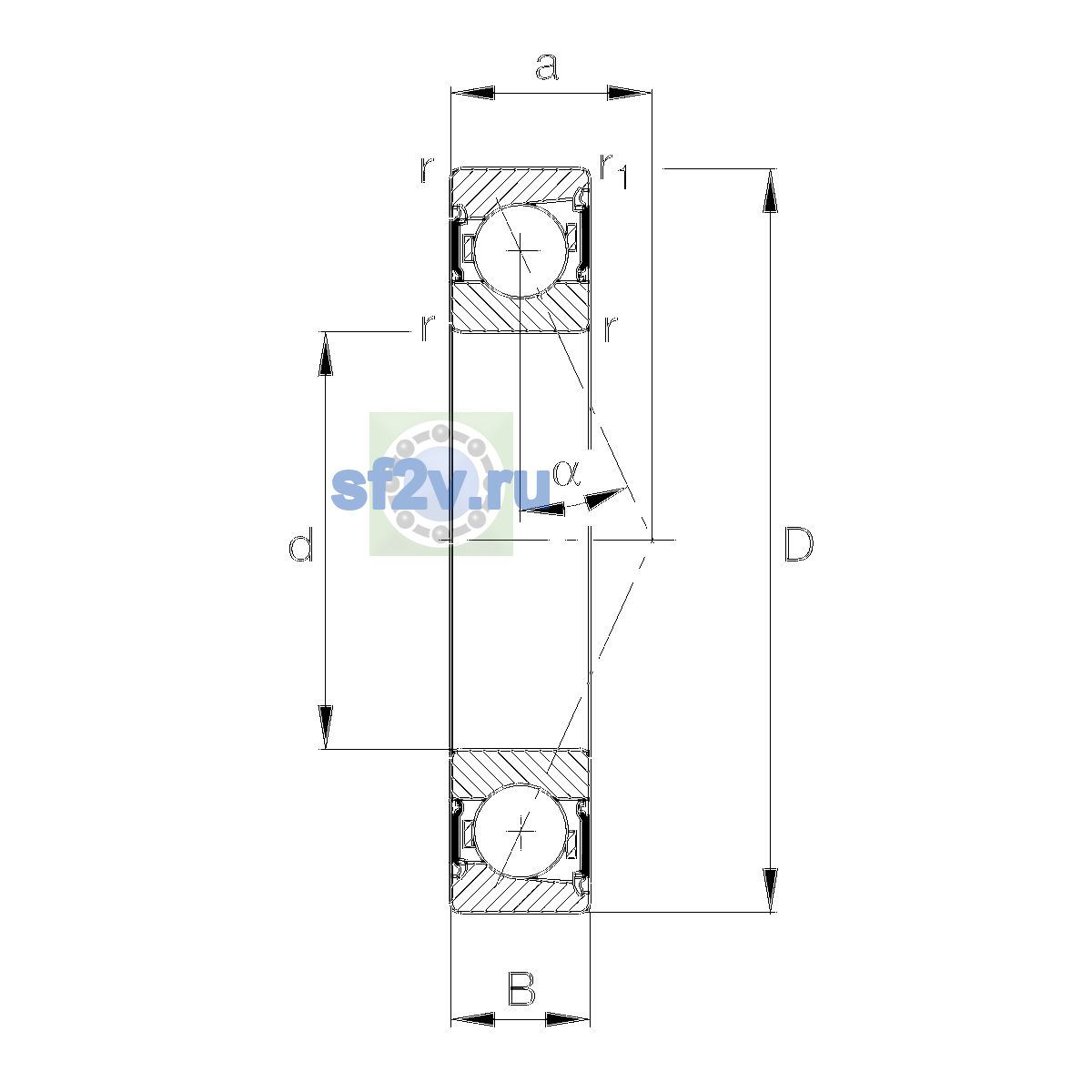 Схема подшипника B7015-E-2RSD-T-P4S-UL