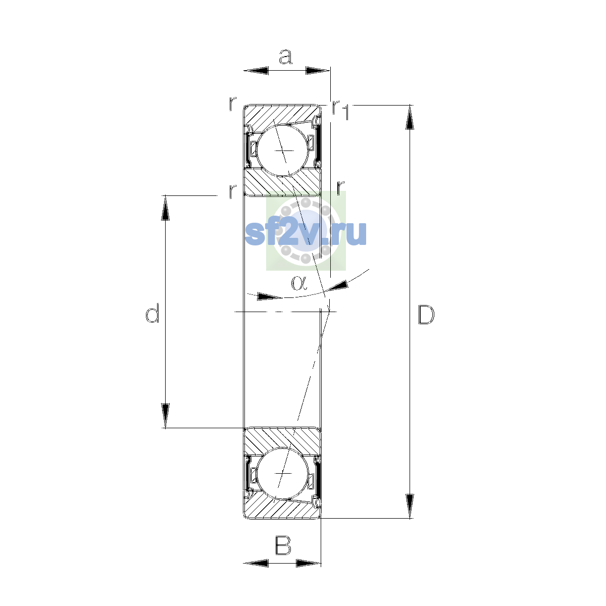 Схема подшипника B7016-C-2RSD-T-P4S-UL