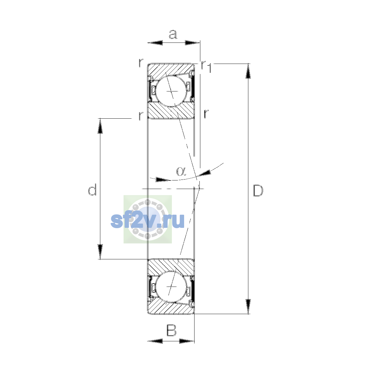 Схема подшипника B7017-C-2RSD-T-P4S-UL