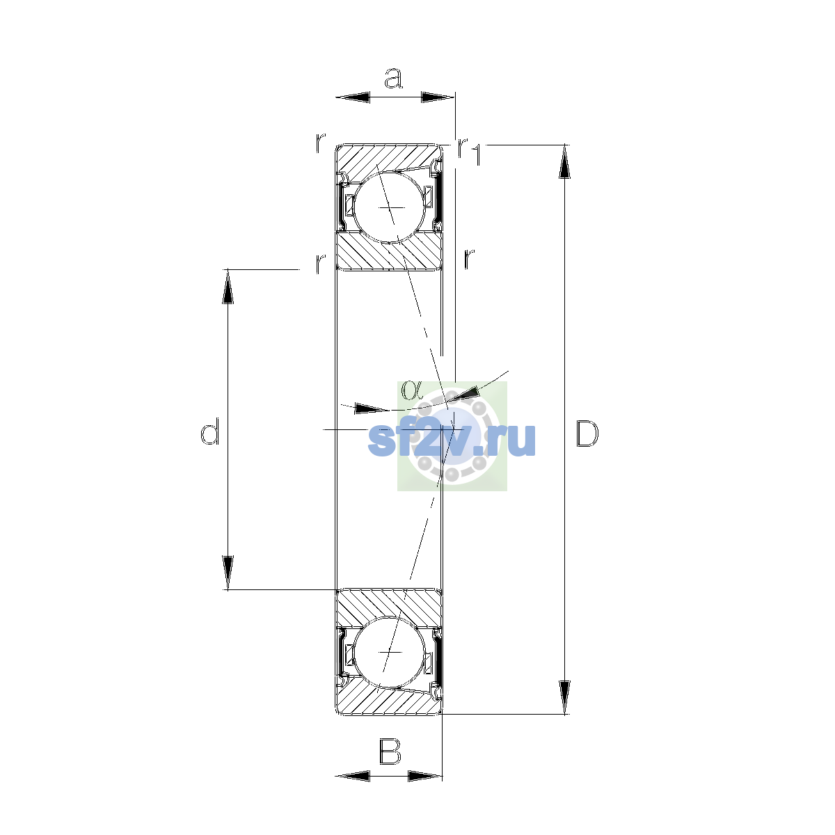 Схема подшипника B7020-C-2RSD-T-P4S-UL