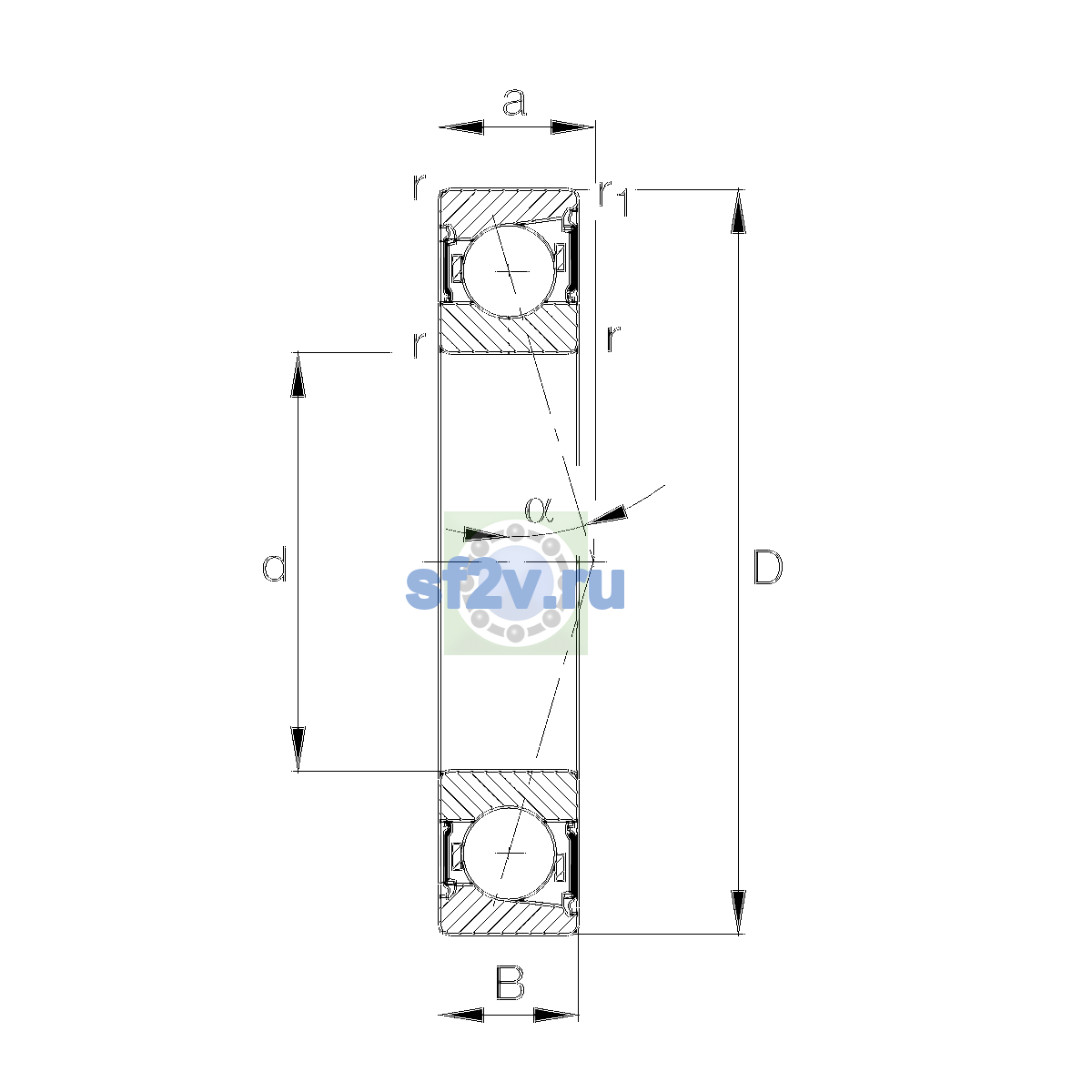 Схема подшипника B7021-C-2RSD-T-P4S-UL