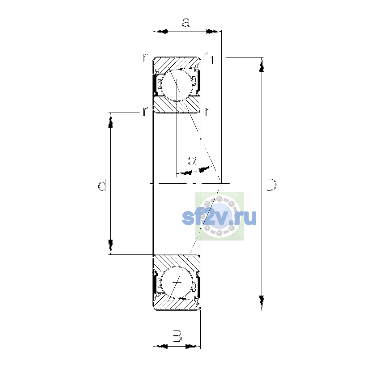 Схема подшипника B7021-E-2RSD-T-P4S-UL