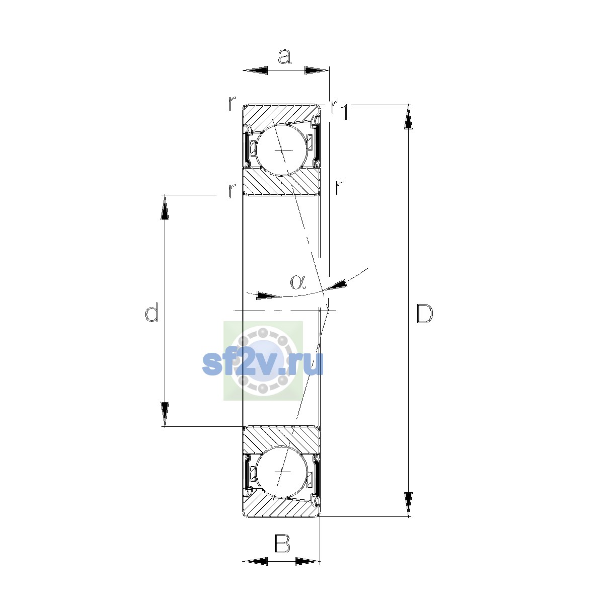 Схема подшипника B7024-C-2RSD-T-P4S-UL