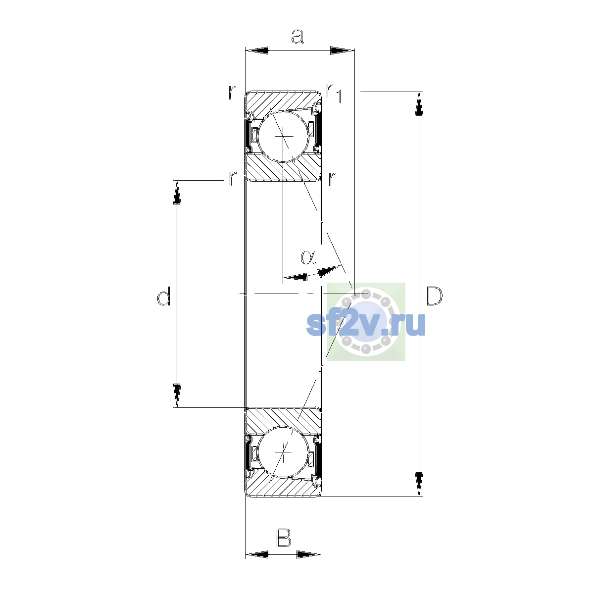 Схема подшипника B7024-E-2RSD-T-P4S-UL