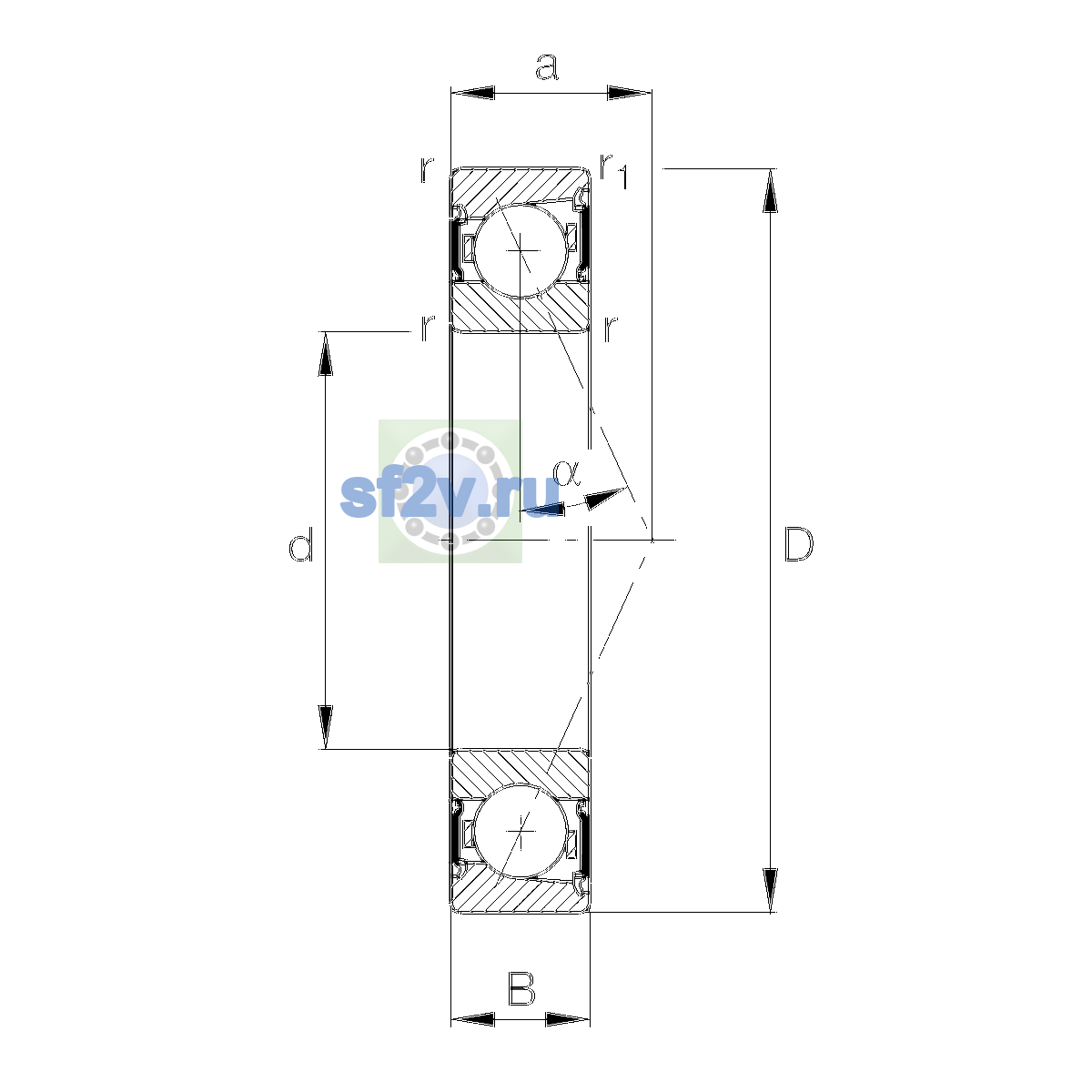 Схема подшипника B7026-E-2RSD-T-P4S-UL