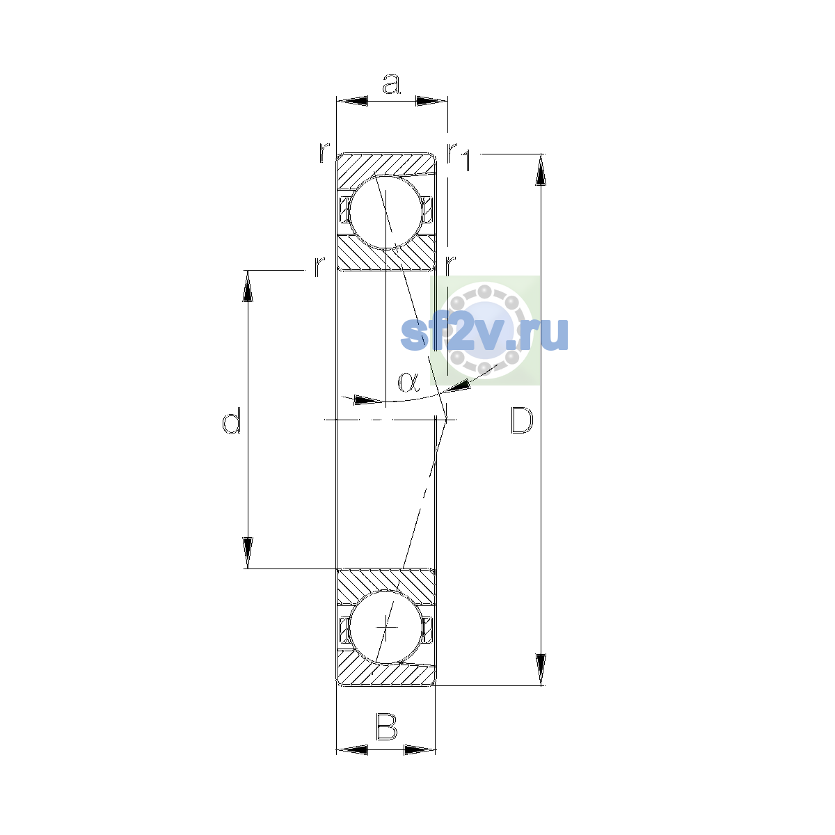 Схема подшипника B7026-E-T-P4S-UL