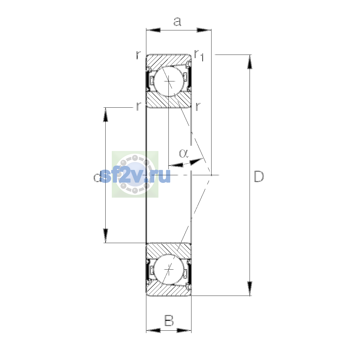 Схема подшипника B7028-E-2RSD-T-P4S-UL