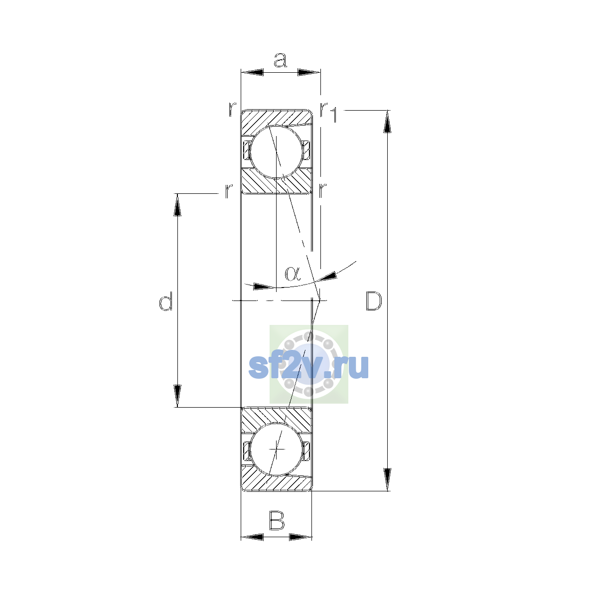 Схема подшипника B7030-E-T-P4S-UL