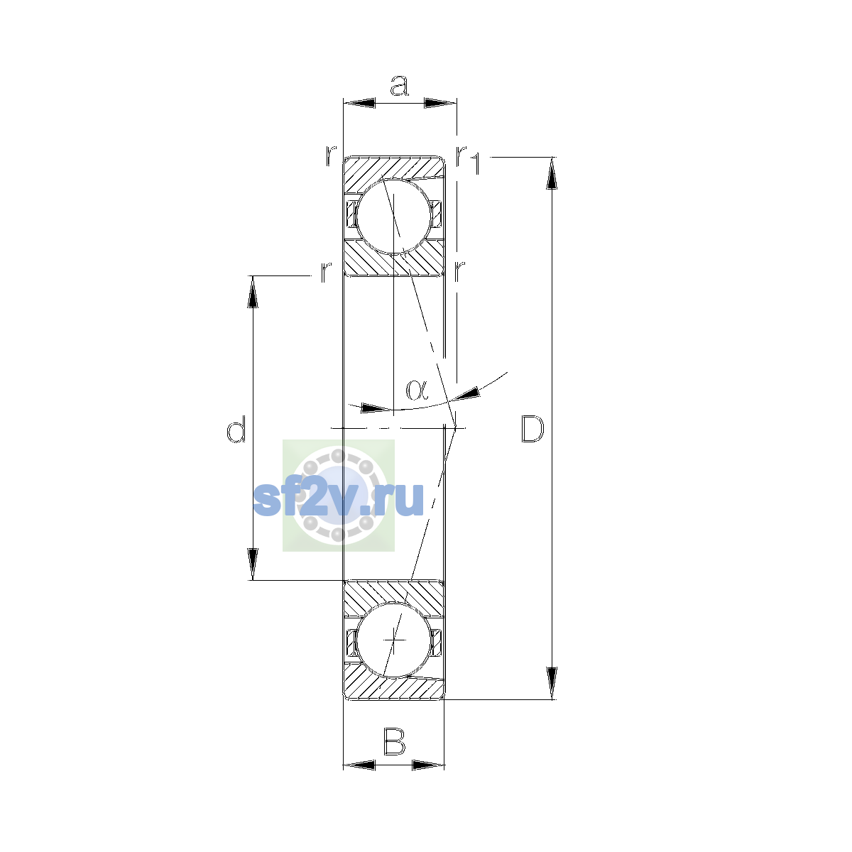 Схема подшипника B7032-E-T-P4S-UL
