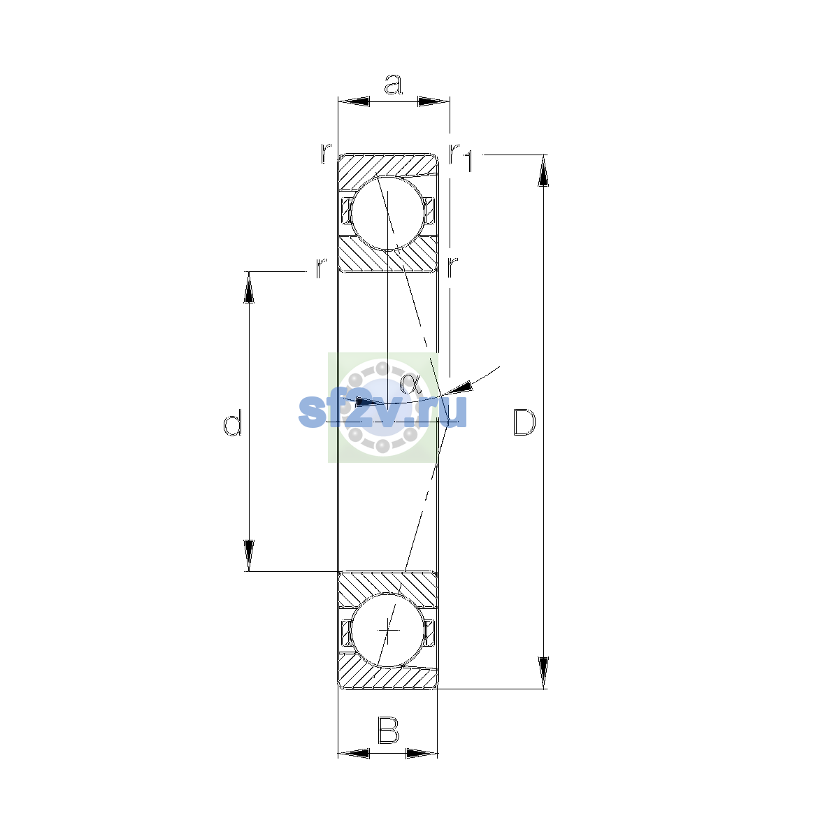 Схема подшипника B7040-C-T-P4S-UL