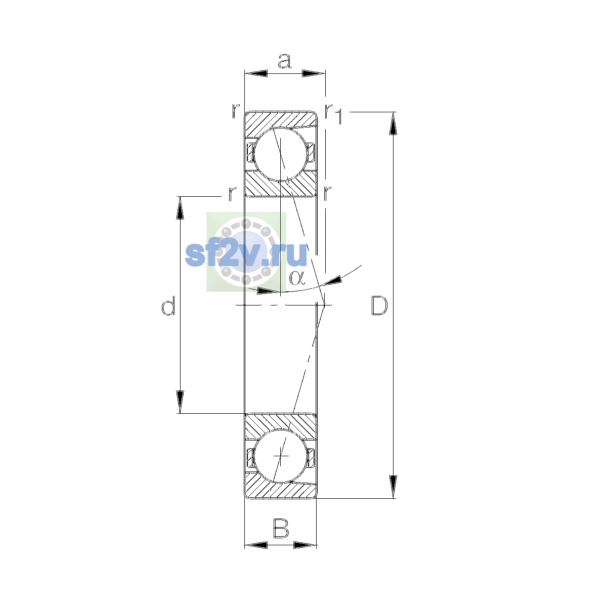 Схема подшипника B7040-E-T-P4S-UL