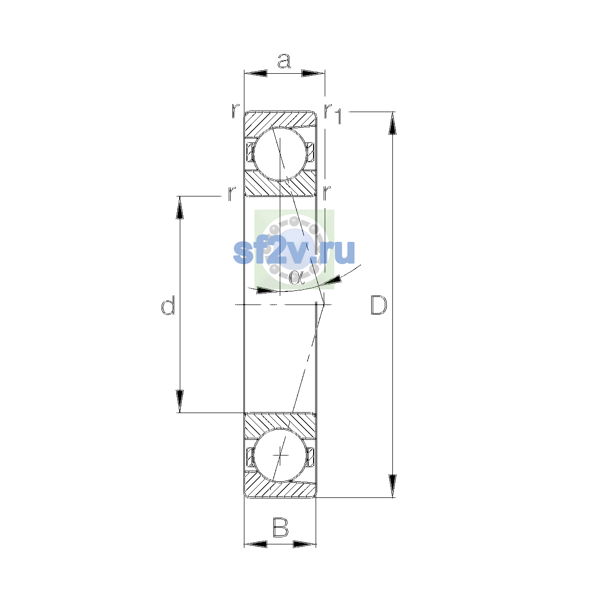 Схема подшипника B7044-E-T-P4S-UL