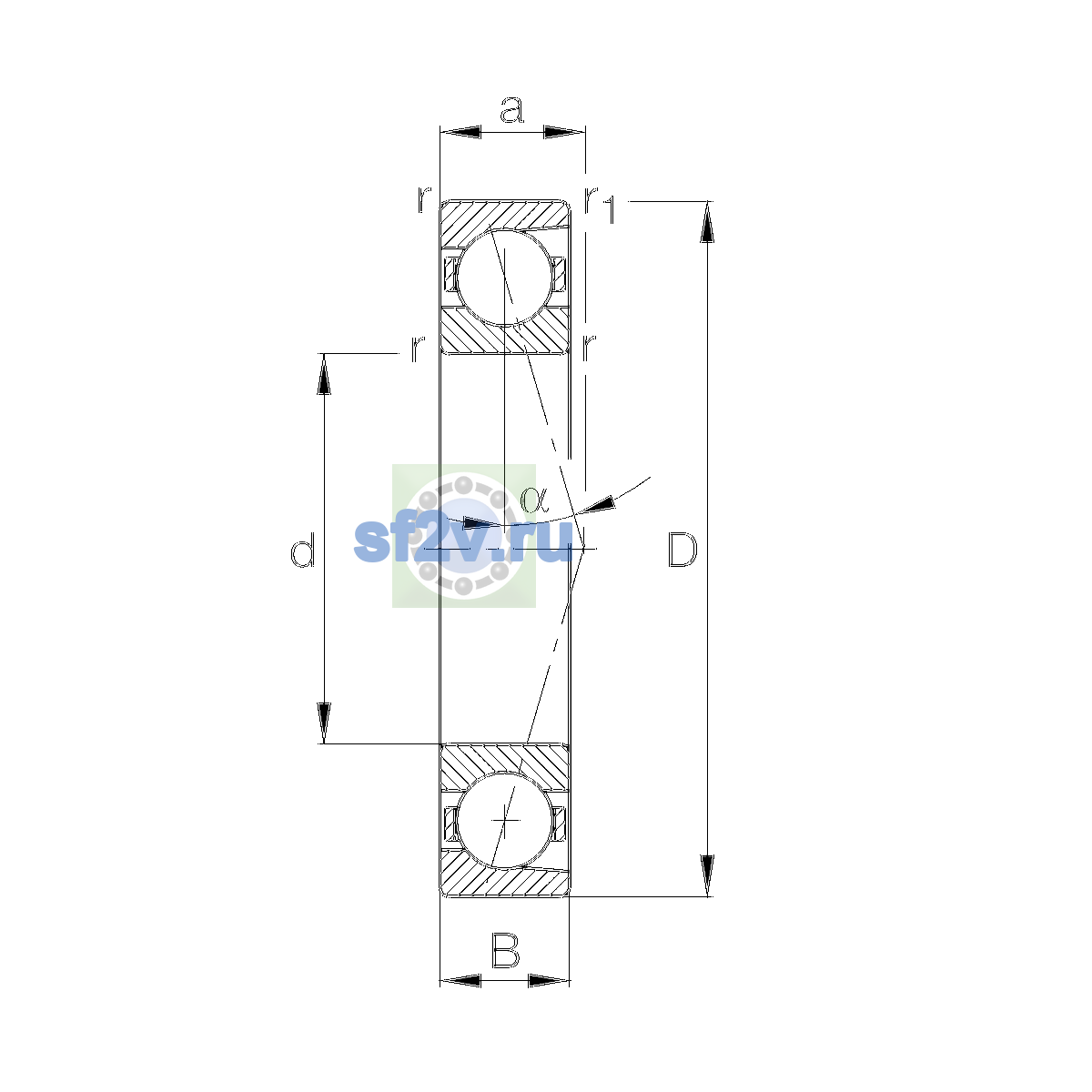 Схема подшипника B7048-E-T-P4S-UL