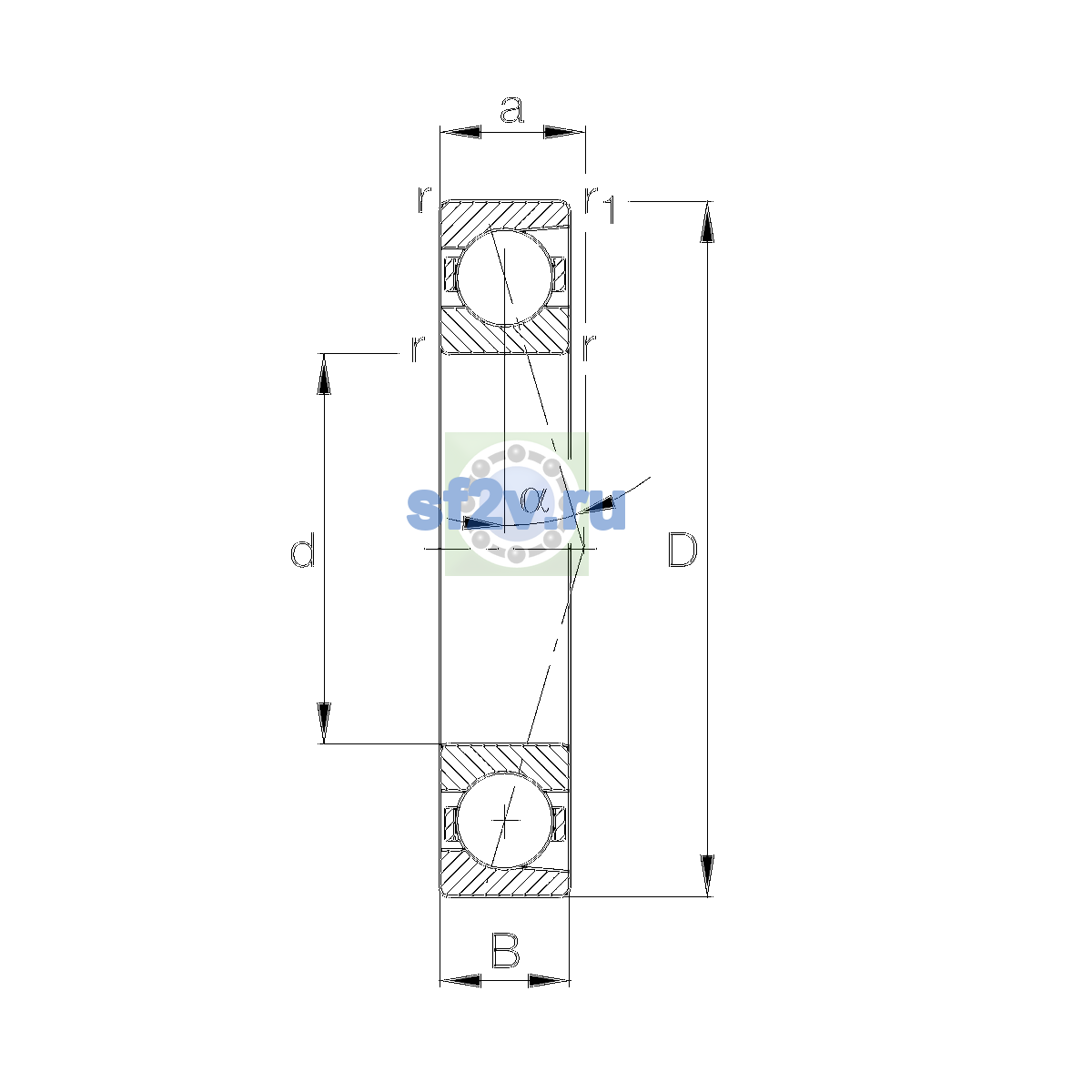 Схема подшипника B71901-E-T-P4S-UL