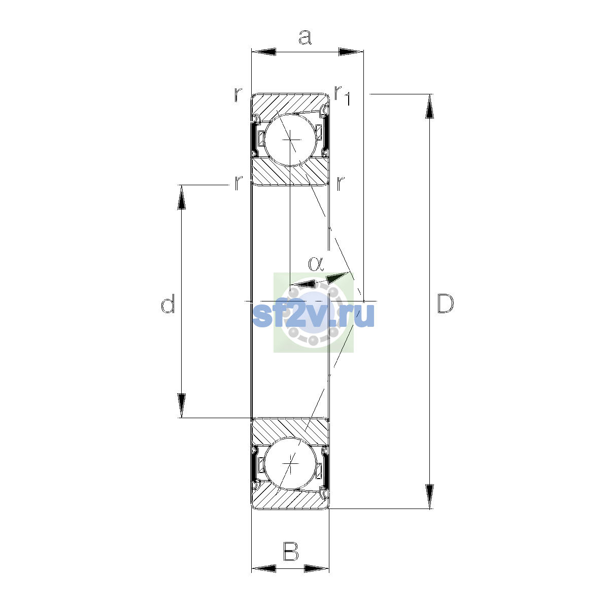 Схема подшипника B71903-C-2RSD-T-P4S-UL