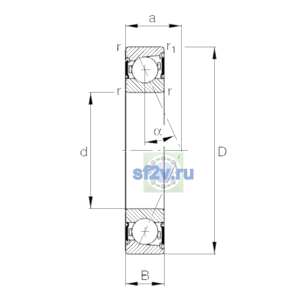 Схема подшипника B71903-E-2RSD-T-P4S-UL