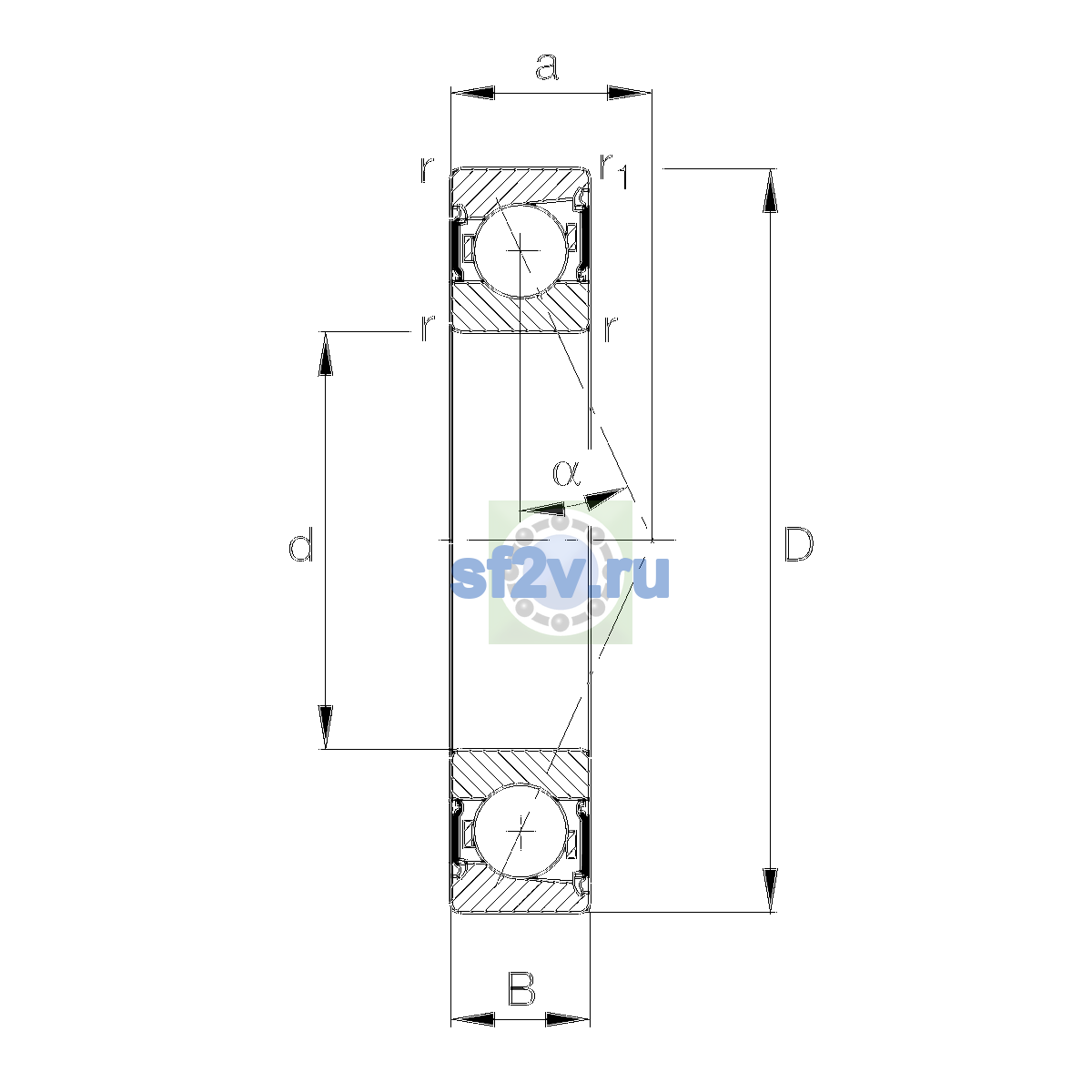 Схема подшипника B71905-C-2RSD-T-P4S-UL