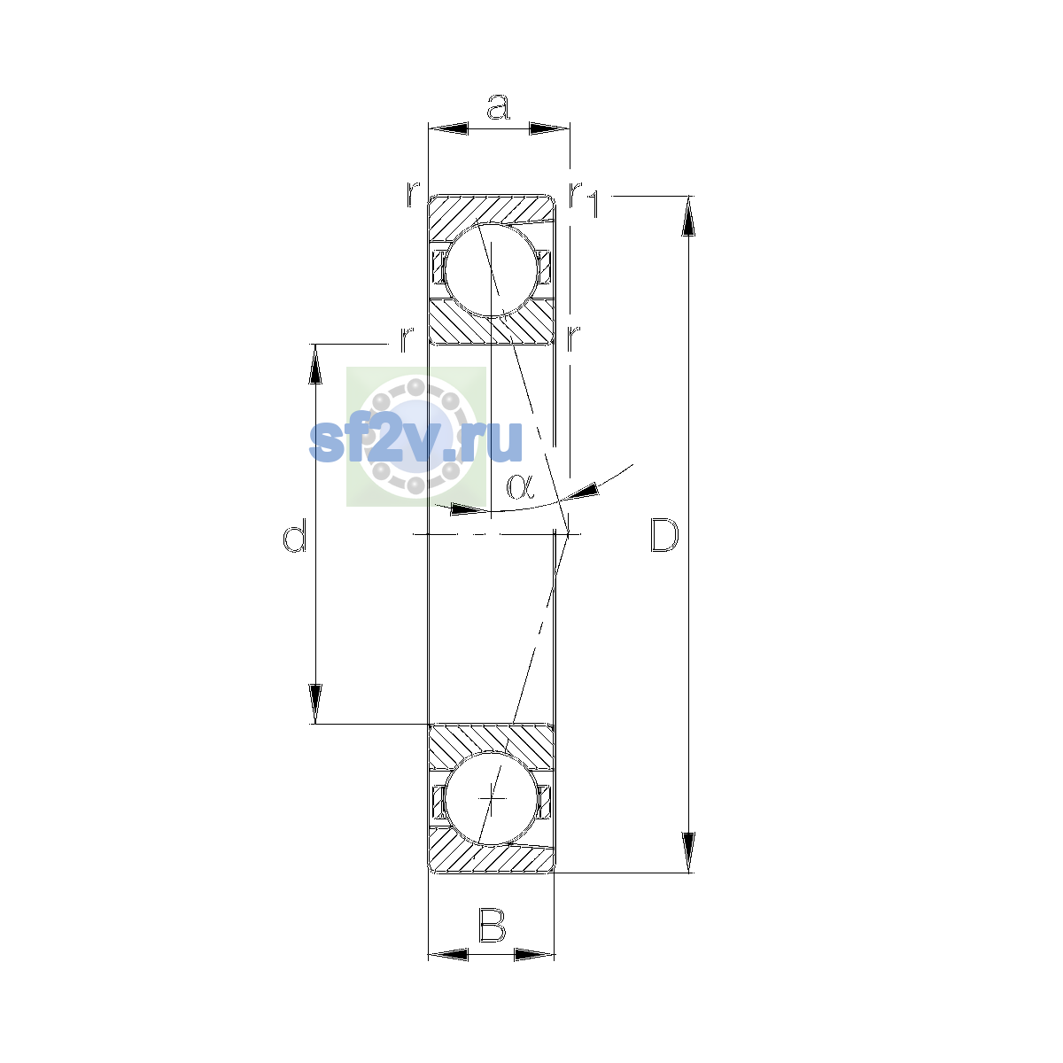 Схема подшипника B71905-C-T-P4S-UL