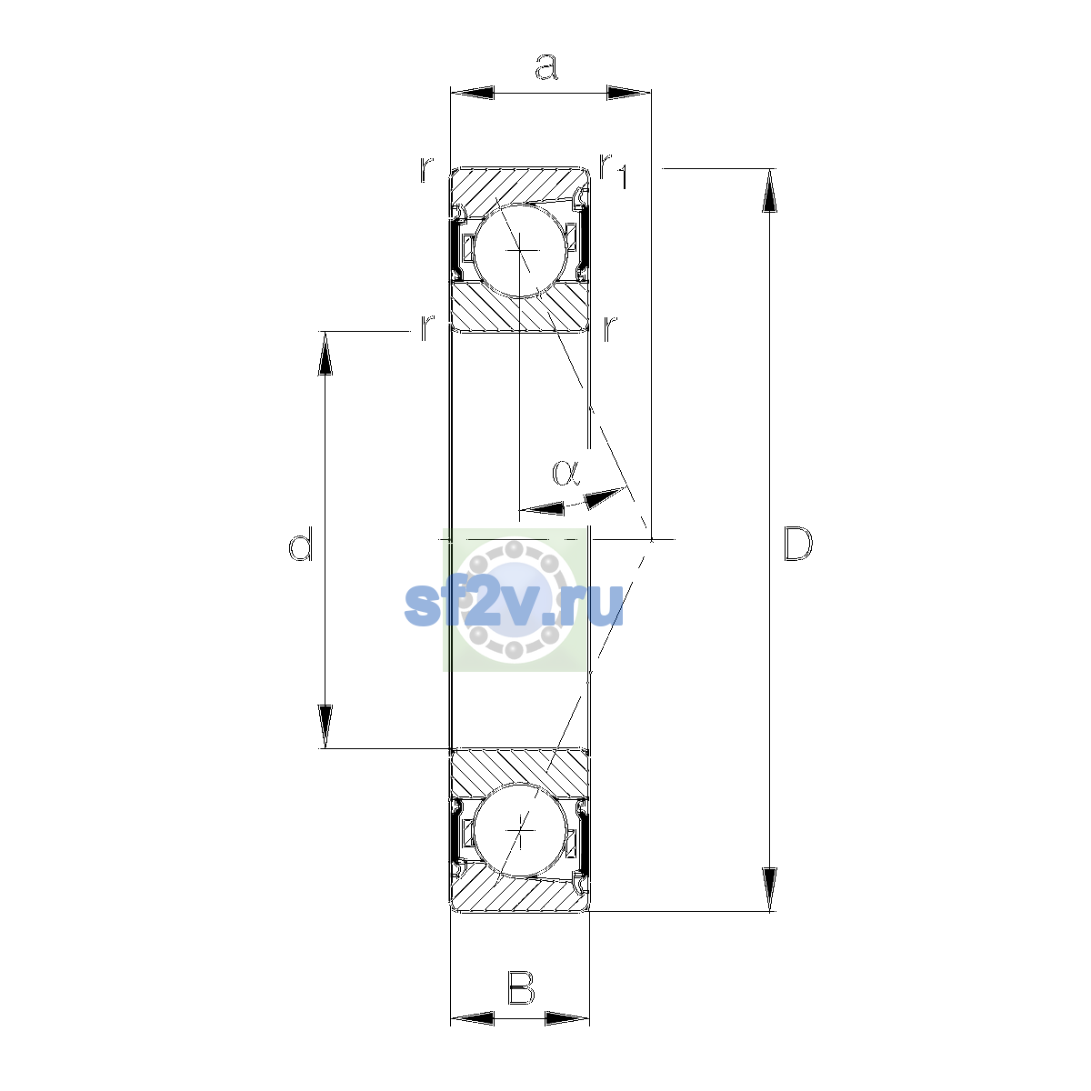 Схема подшипника B71905-E-2RSD-T-P4S-UL