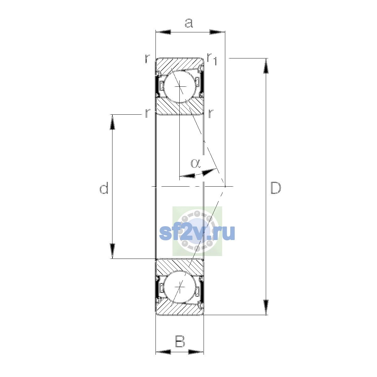 Схема подшипника B71908-E-2RSD-T-P4S-UL