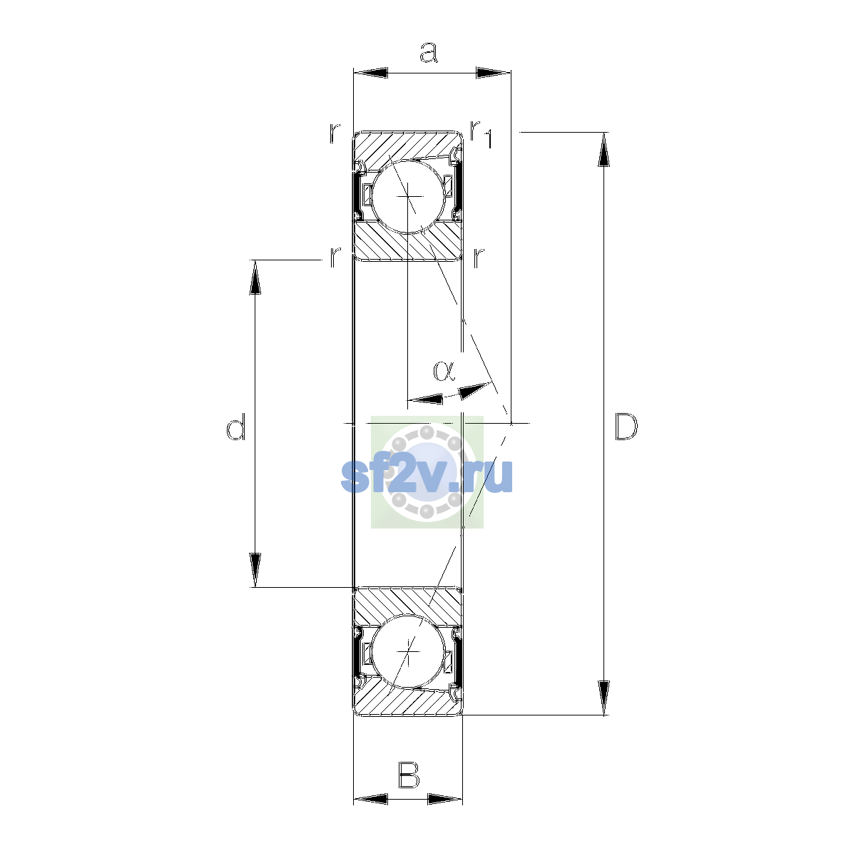 Схема подшипника B71909-E-2RSD-T-P4S-UL