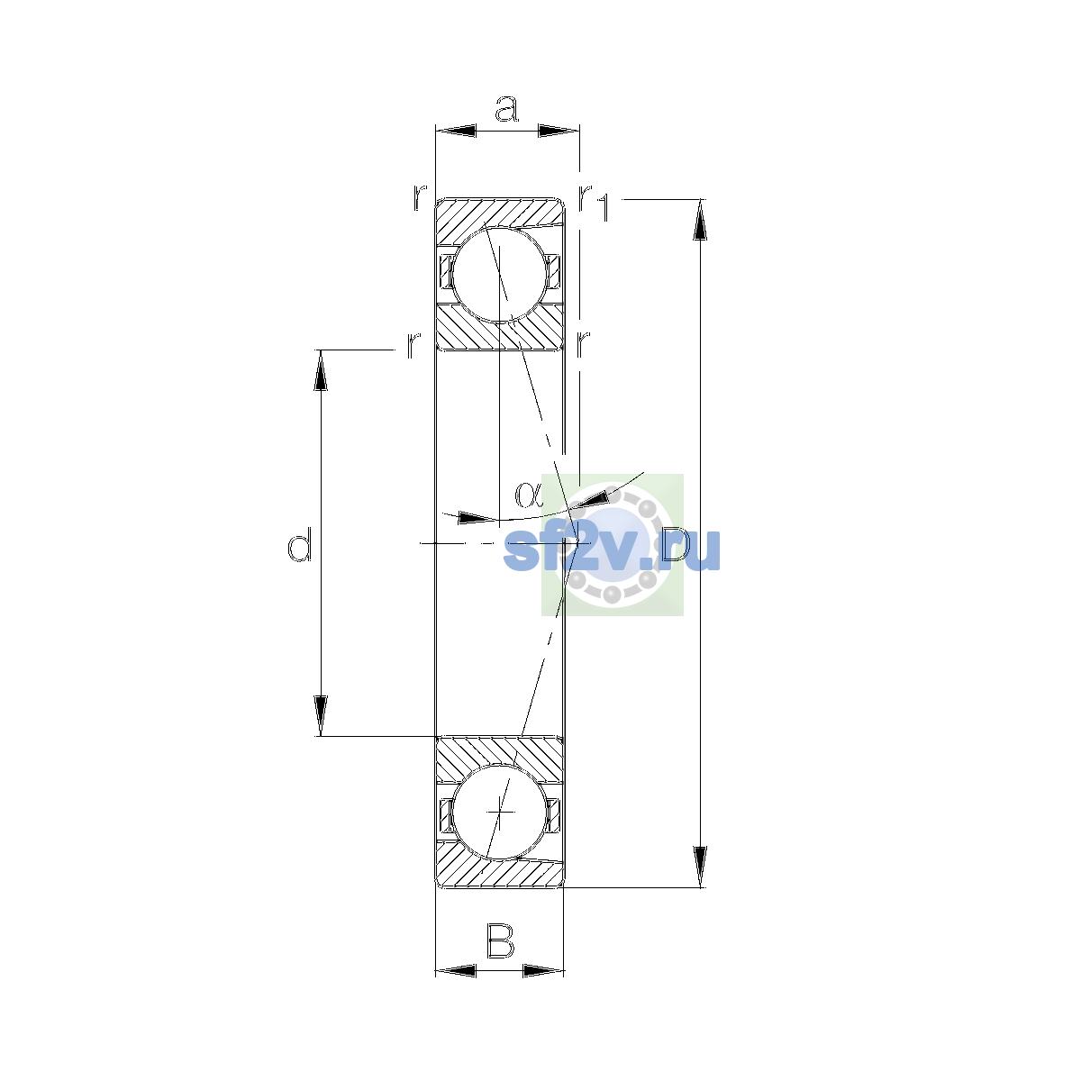 Схема подшипника B71909-E-T-P4S-UL