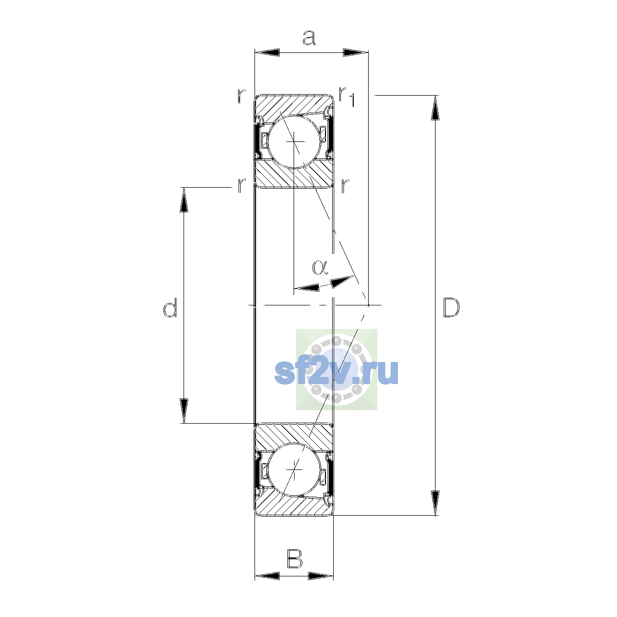 Схема подшипника B71911-C-2RSD-T-P4S-UL
