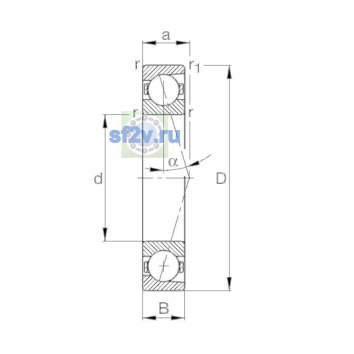 Схема подшипника B71911-C-T-P4S-UL